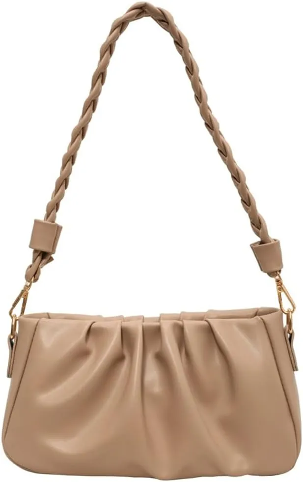 Versatile Pleated Shoulder Bags for Women Small Underarm Bag with Removable Strap Soft Vegan Leather Cross Body Bags