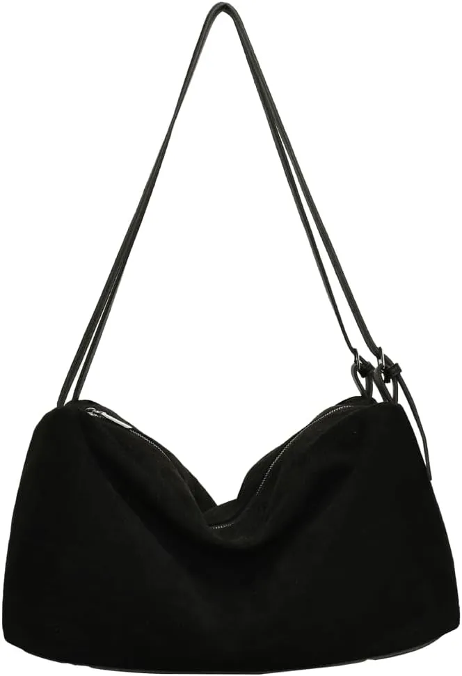 Versatile Suede Shoulder Bag for Women Large Capacity Hobo Bag Causal Satchel Purse Retro Crossbody Bag with Adjustable Strap