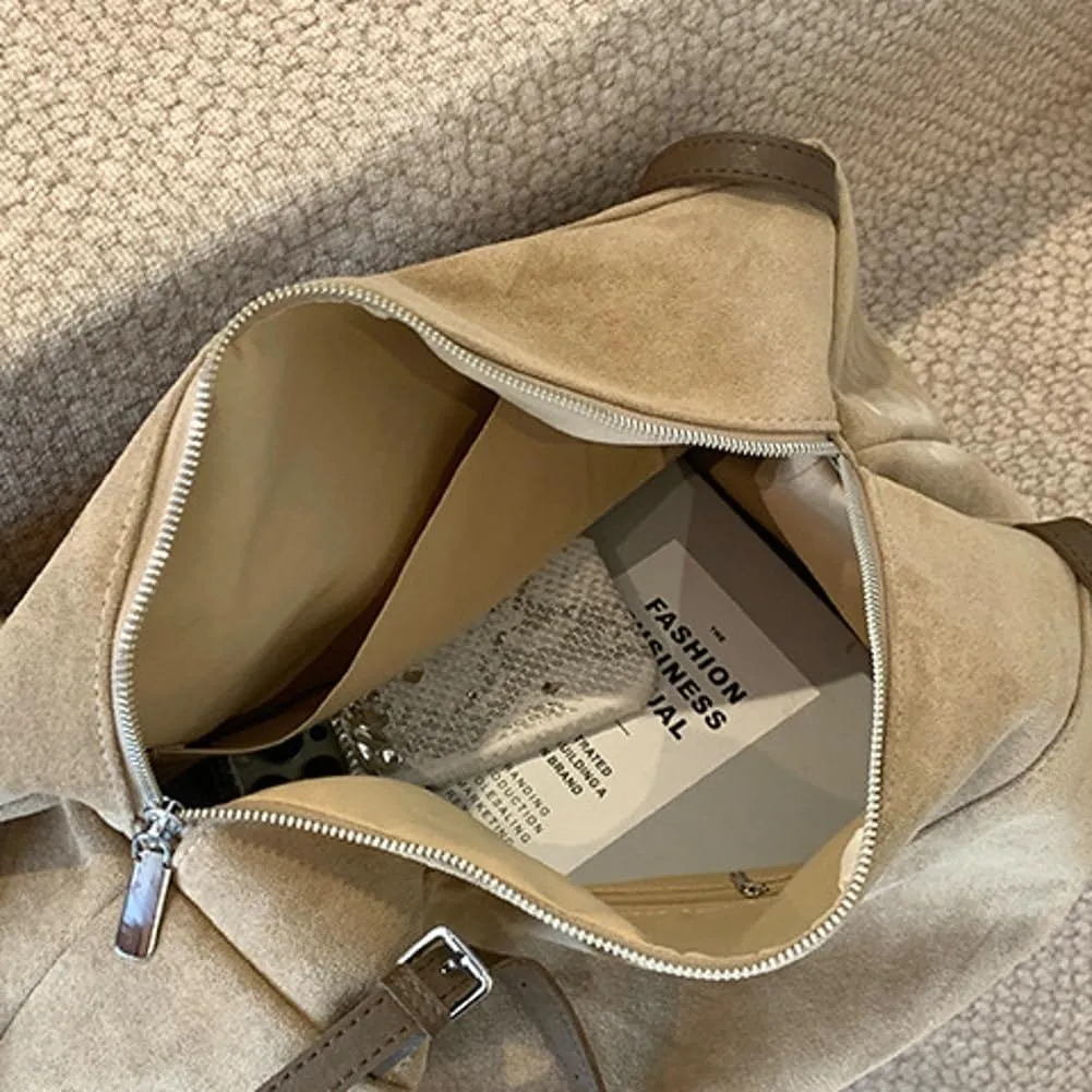 Versatile Suede Shoulder Bag for Women Large Capacity Hobo Bag Causal Satchel Purse Retro Crossbody Bag with Adjustable Strap