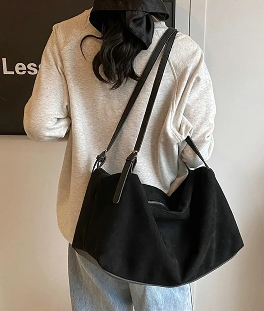 Versatile Suede Shoulder Bag for Women Large Capacity Hobo Bag Causal Satchel Purse Retro Crossbody Bag with Adjustable Strap