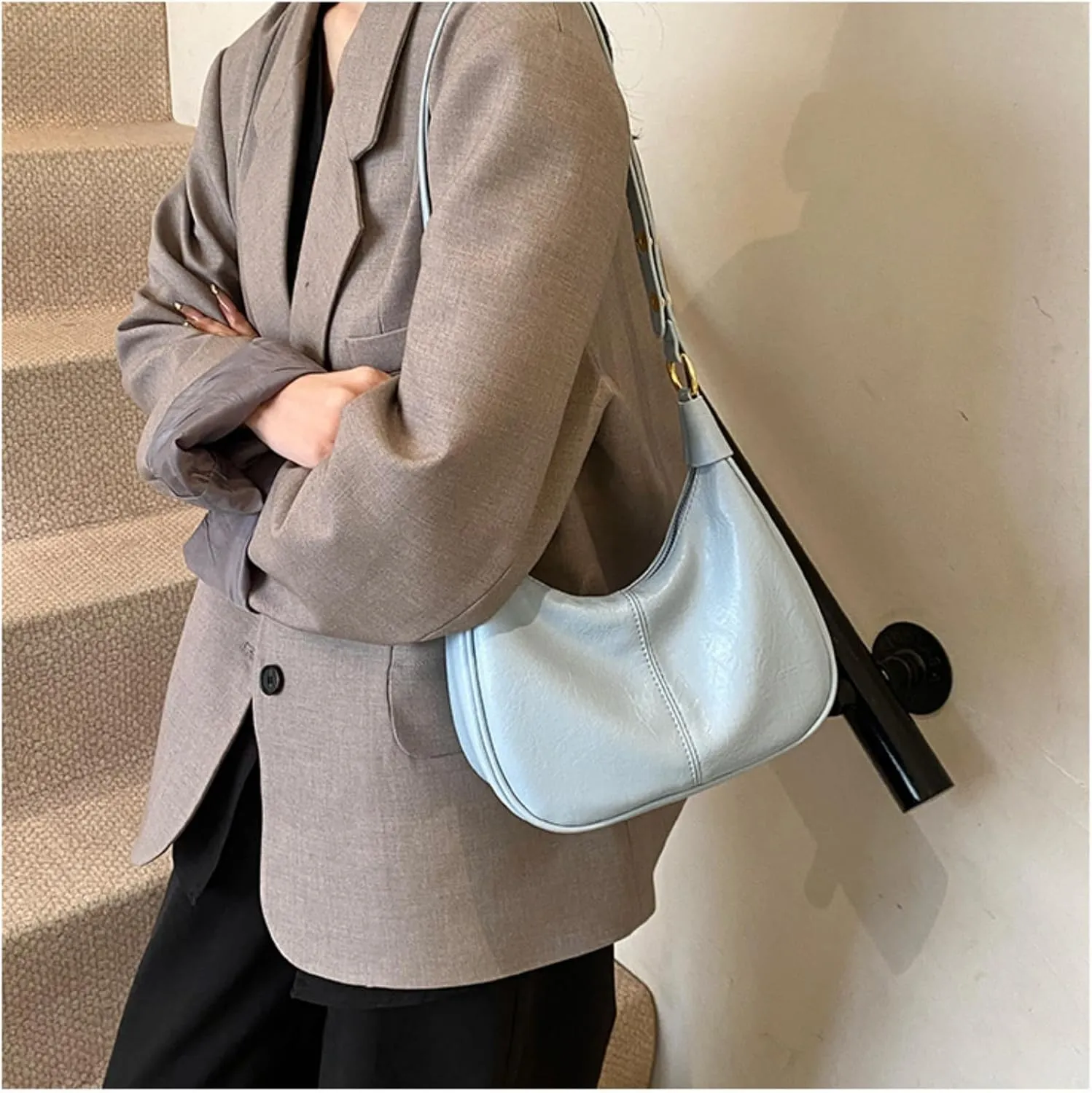 Vintage PU Leather Hobo Shoulder Bag Women Crescent Small Crossbody Handbag Versatile Wallet Everyday Purse 2025