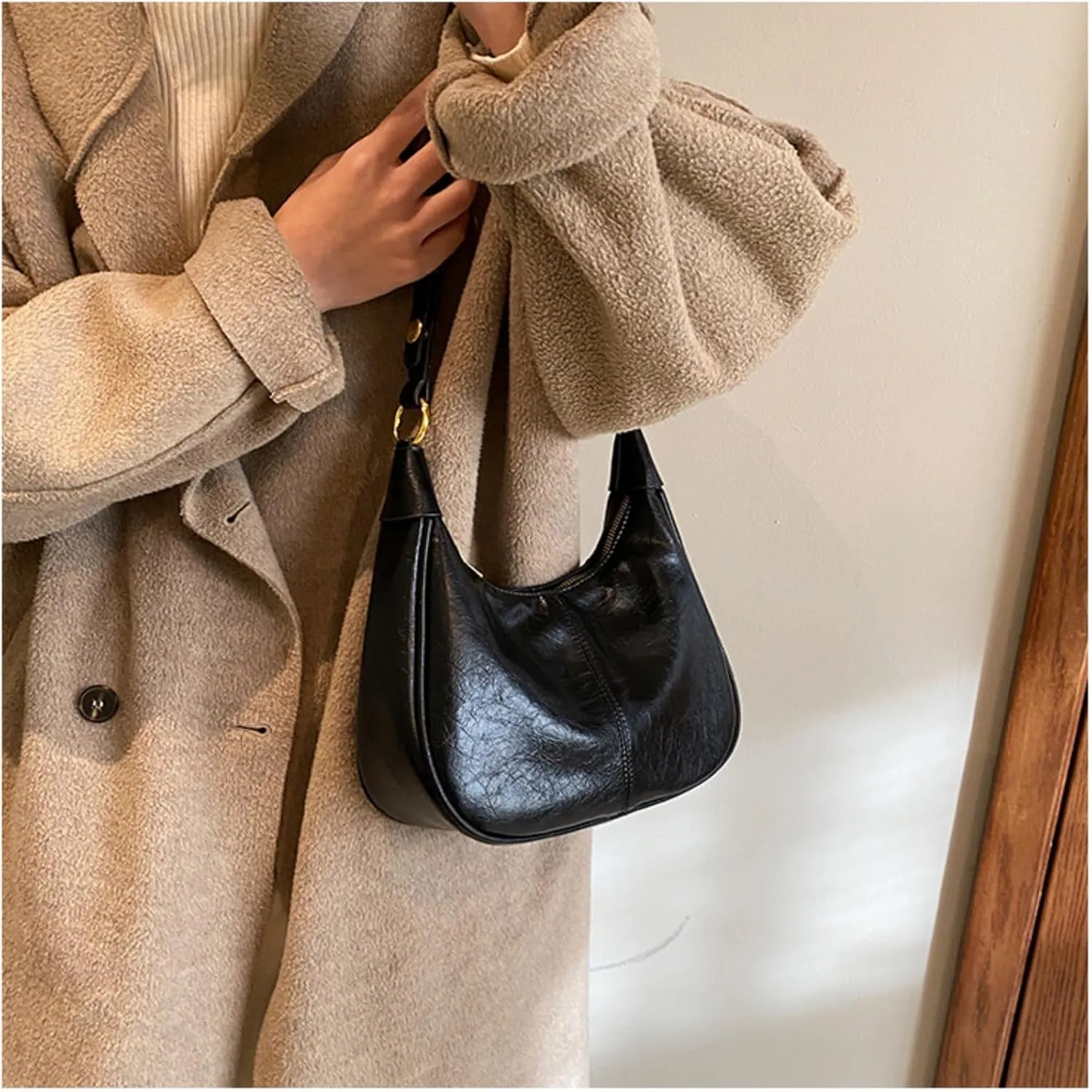 Vintage PU Leather Hobo Shoulder Bag Women Crescent Small Crossbody Handbag Versatile Wallet Everyday Purse 2025