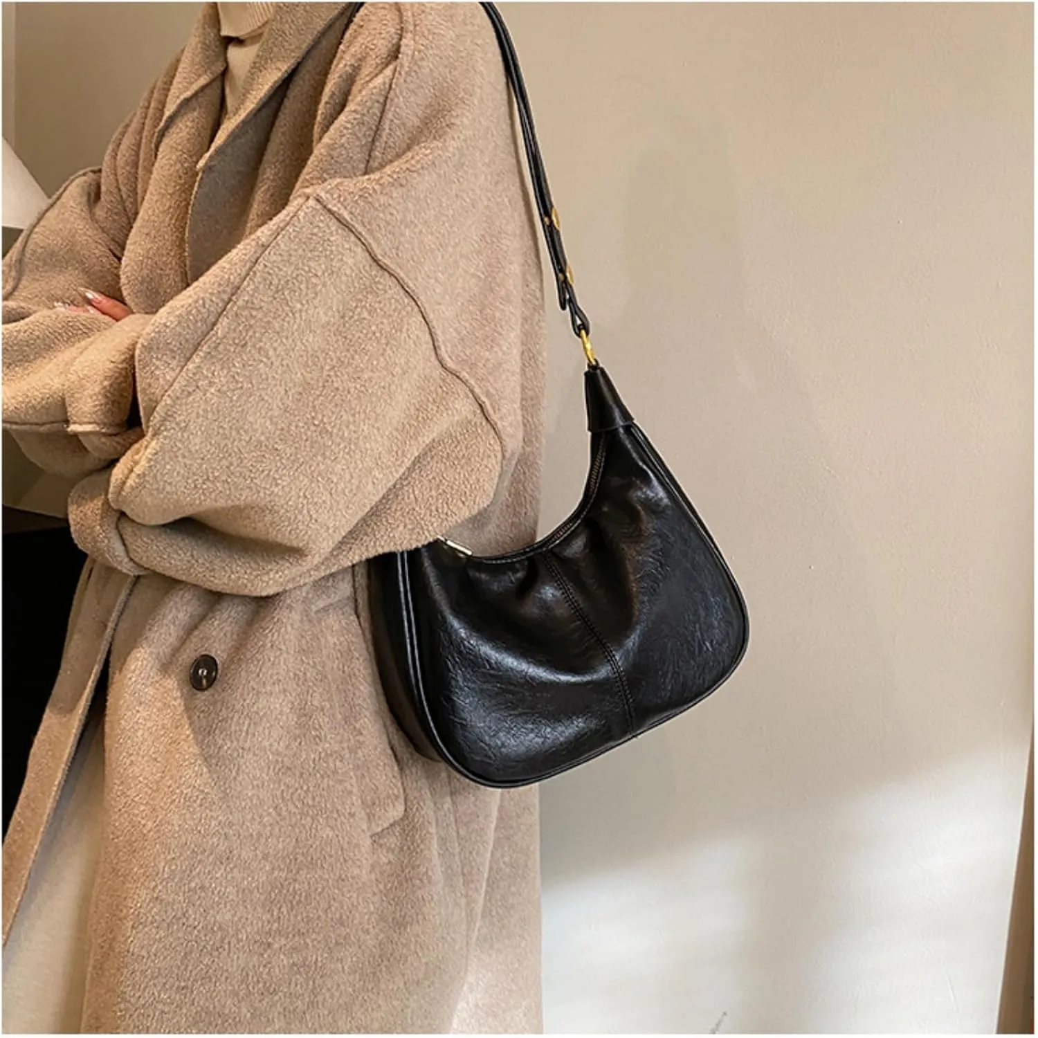 Vintage PU Leather Hobo Shoulder Bag Women Crescent Small Crossbody Handbag Versatile Wallet Everyday Purse 2025