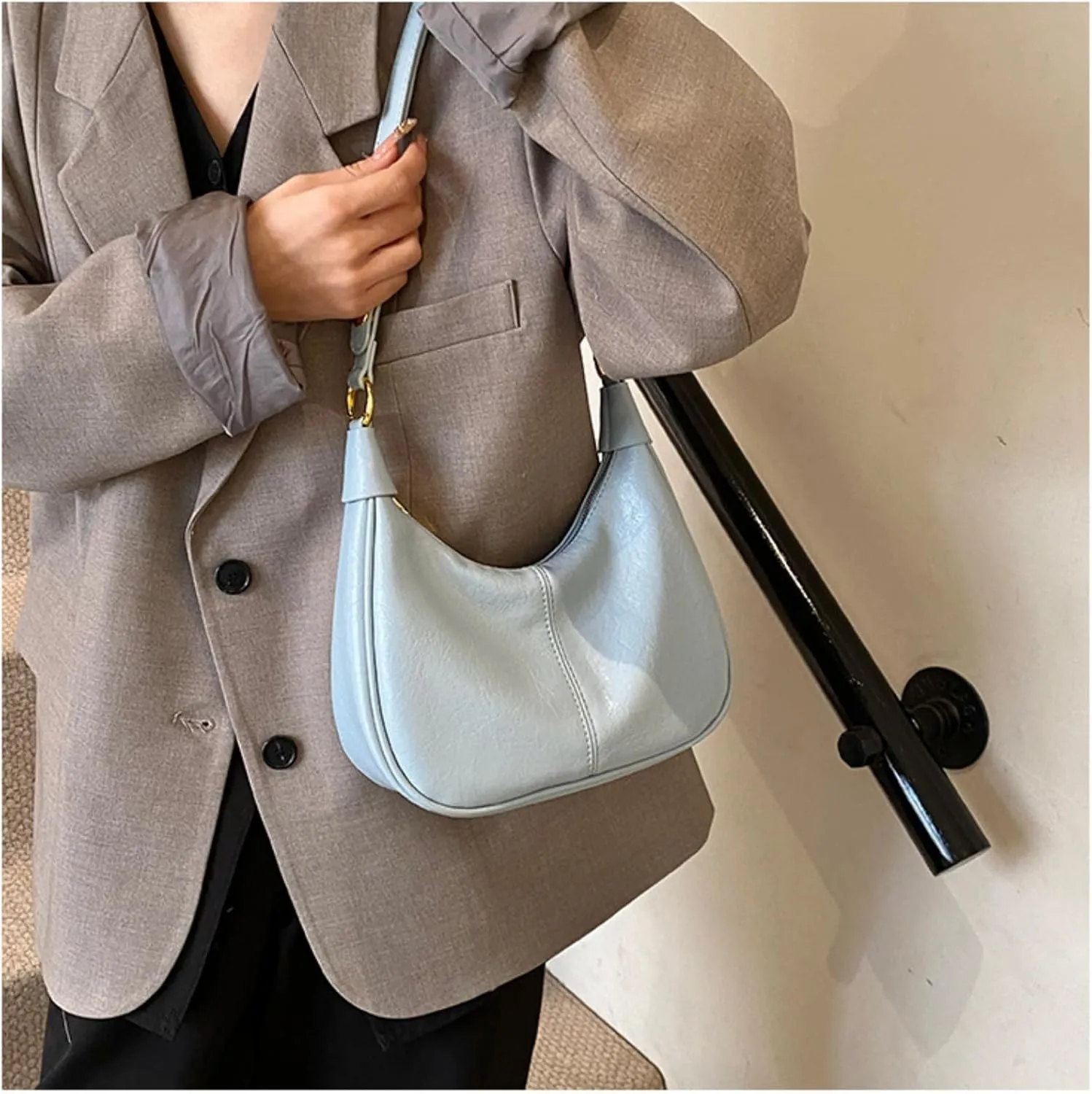 Vintage PU Leather Hobo Shoulder Bag Women Crescent Small Crossbody Handbag Versatile Wallet Everyday Purse 2025