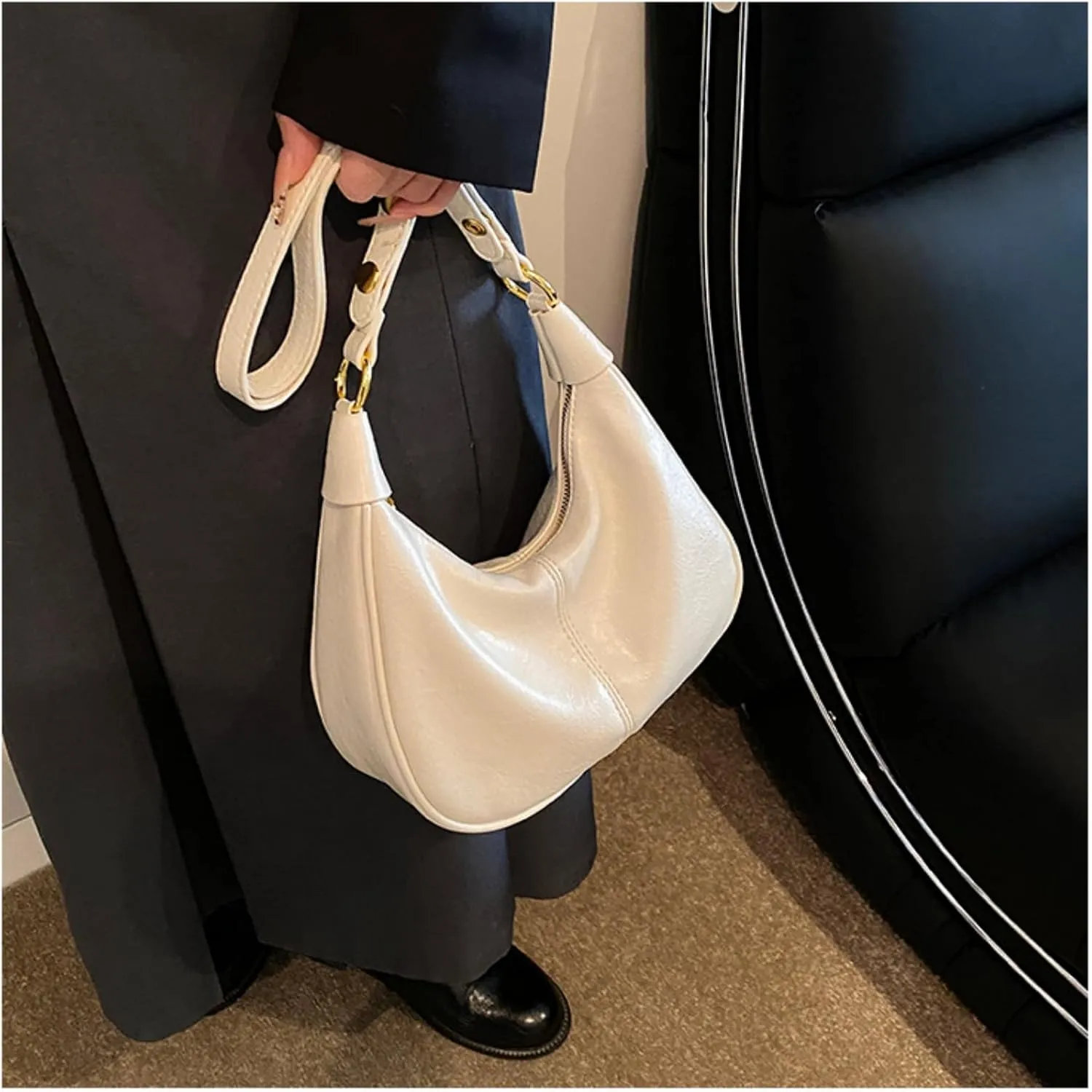 Vintage PU Leather Hobo Shoulder Bag Women Crescent Small Crossbody Handbag Versatile Wallet Everyday Purse 2025