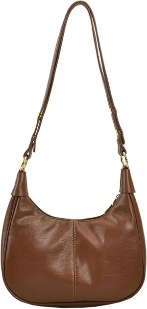 Vintage PU Leather Hobo Shoulder Bag Women Crescent Small Crossbody Handbag Versatile Wallet Everyday Purse 2025