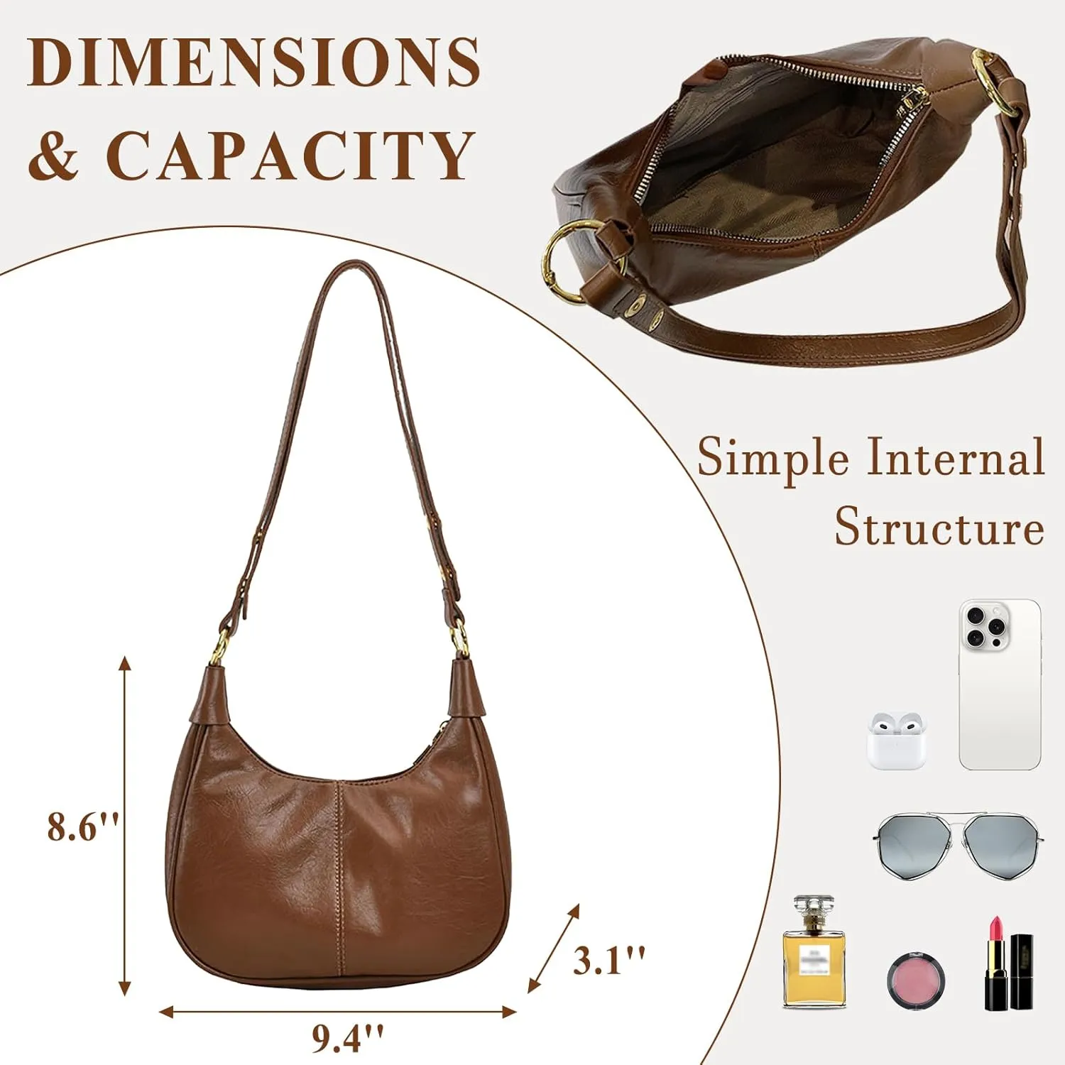 Vintage PU Leather Hobo Shoulder Bag Women Crescent Small Crossbody Handbag Versatile Wallet Everyday Purse 2025