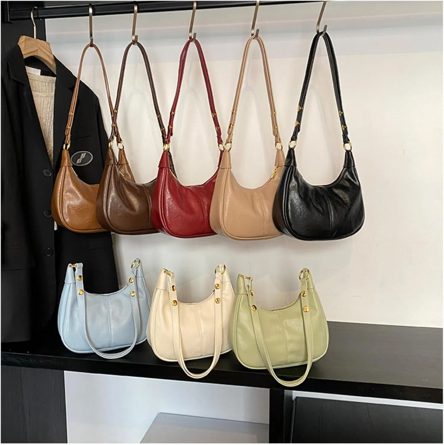 Vintage PU Leather Hobo Shoulder Bag Women Crescent Small Crossbody Handbag Versatile Wallet Everyday Purse 2025