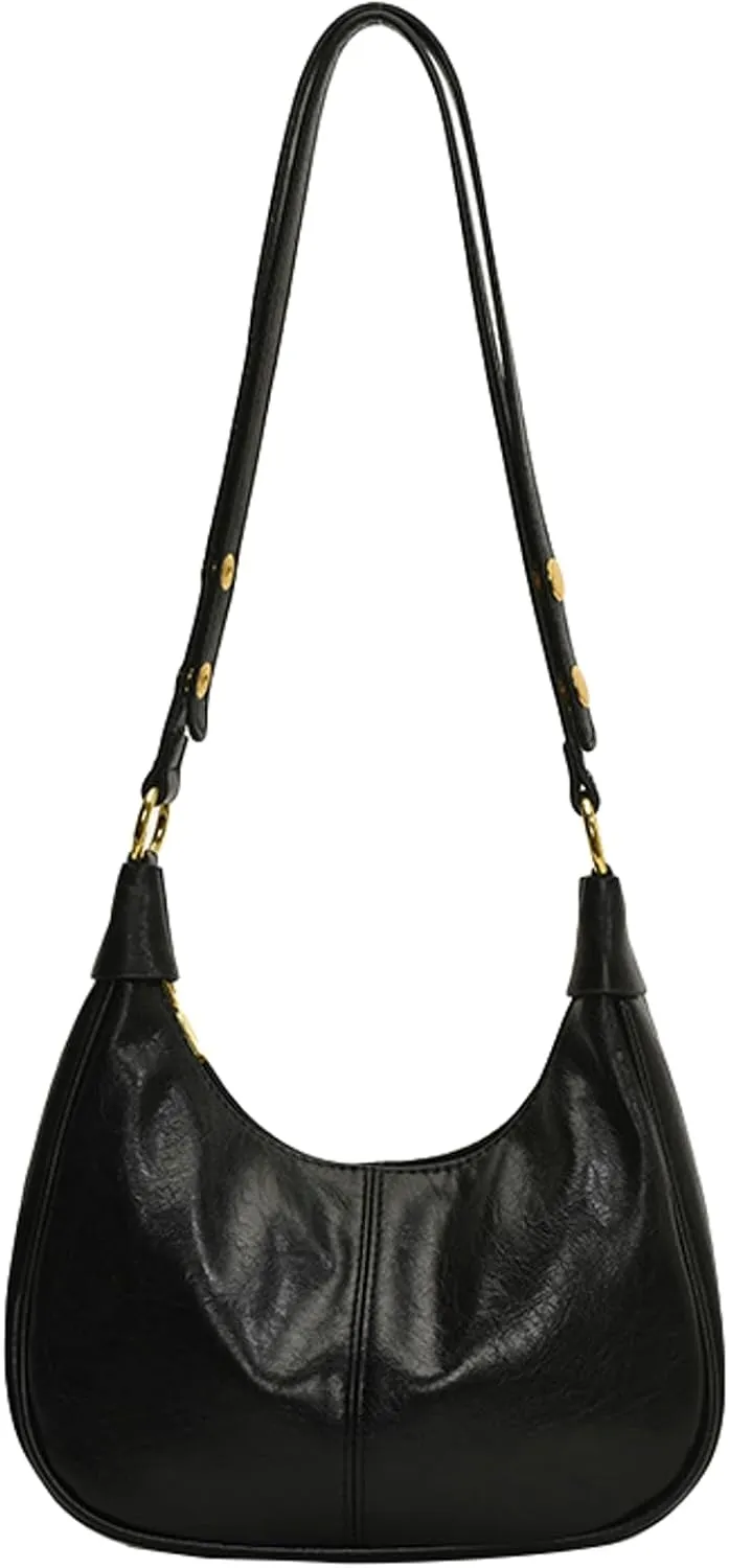 Vintage PU Leather Hobo Shoulder Bag Women Crescent Small Crossbody Handbag Versatile Wallet Everyday Purse 2025