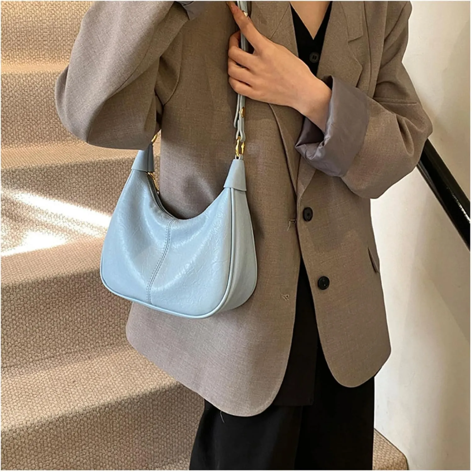 Vintage PU Leather Hobo Shoulder Bag Women Crescent Small Crossbody Handbag Versatile Wallet Everyday Purse 2025