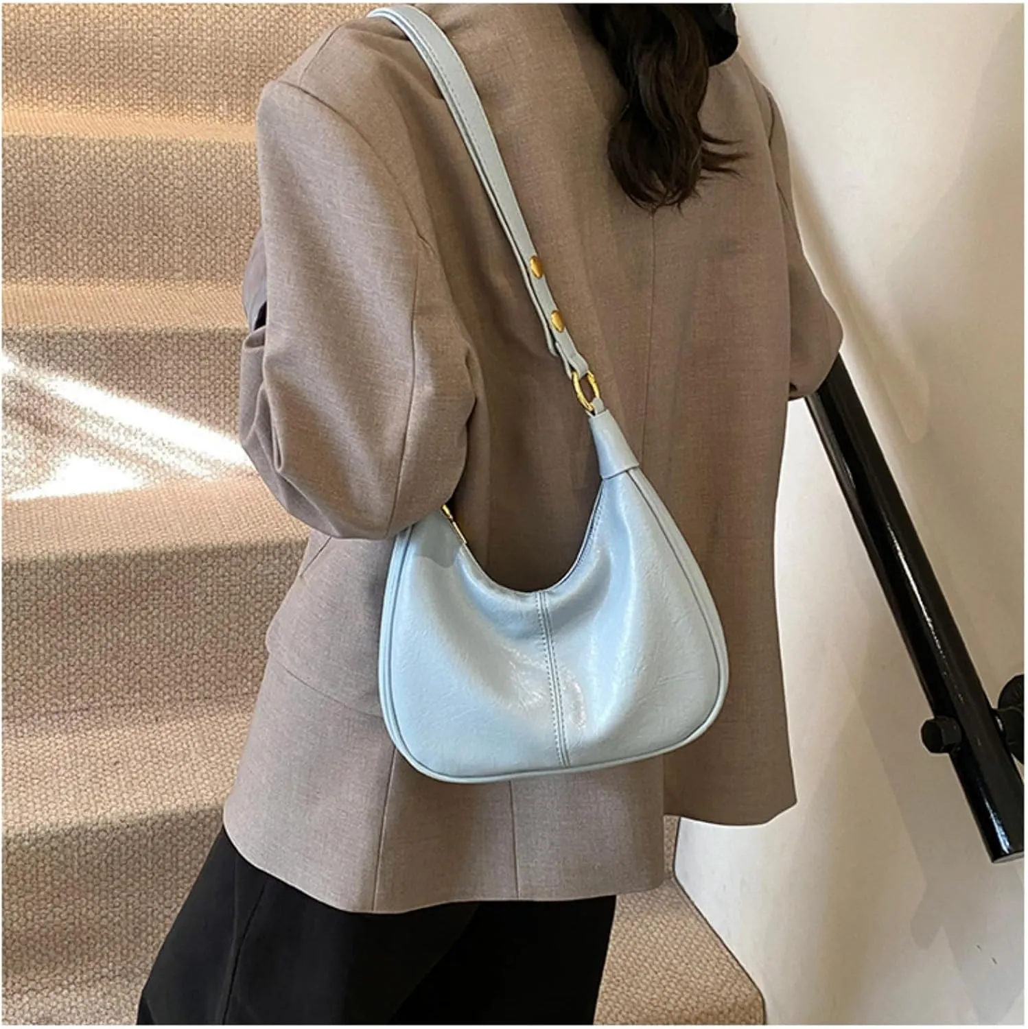Vintage PU Leather Hobo Shoulder Bag Women Crescent Small Crossbody Handbag Versatile Wallet Everyday Purse 2025