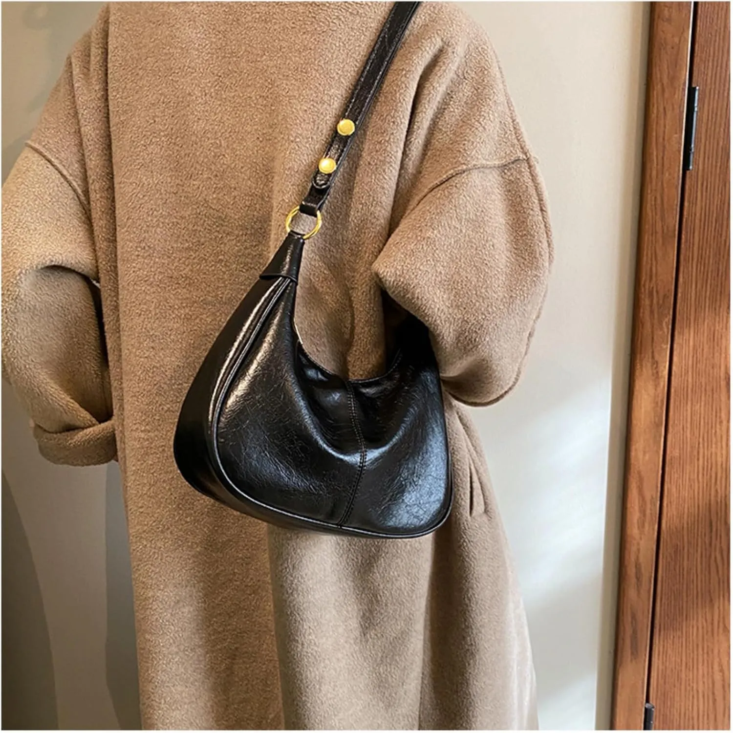Vintage PU Leather Hobo Shoulder Bag Women Crescent Small Crossbody Handbag Versatile Wallet Everyday Purse 2025