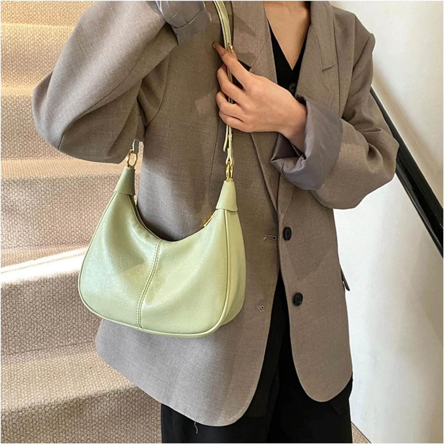 Vintage PU Leather Hobo Shoulder Bag Women Crescent Small Crossbody Handbag Versatile Wallet Everyday Purse 2025
