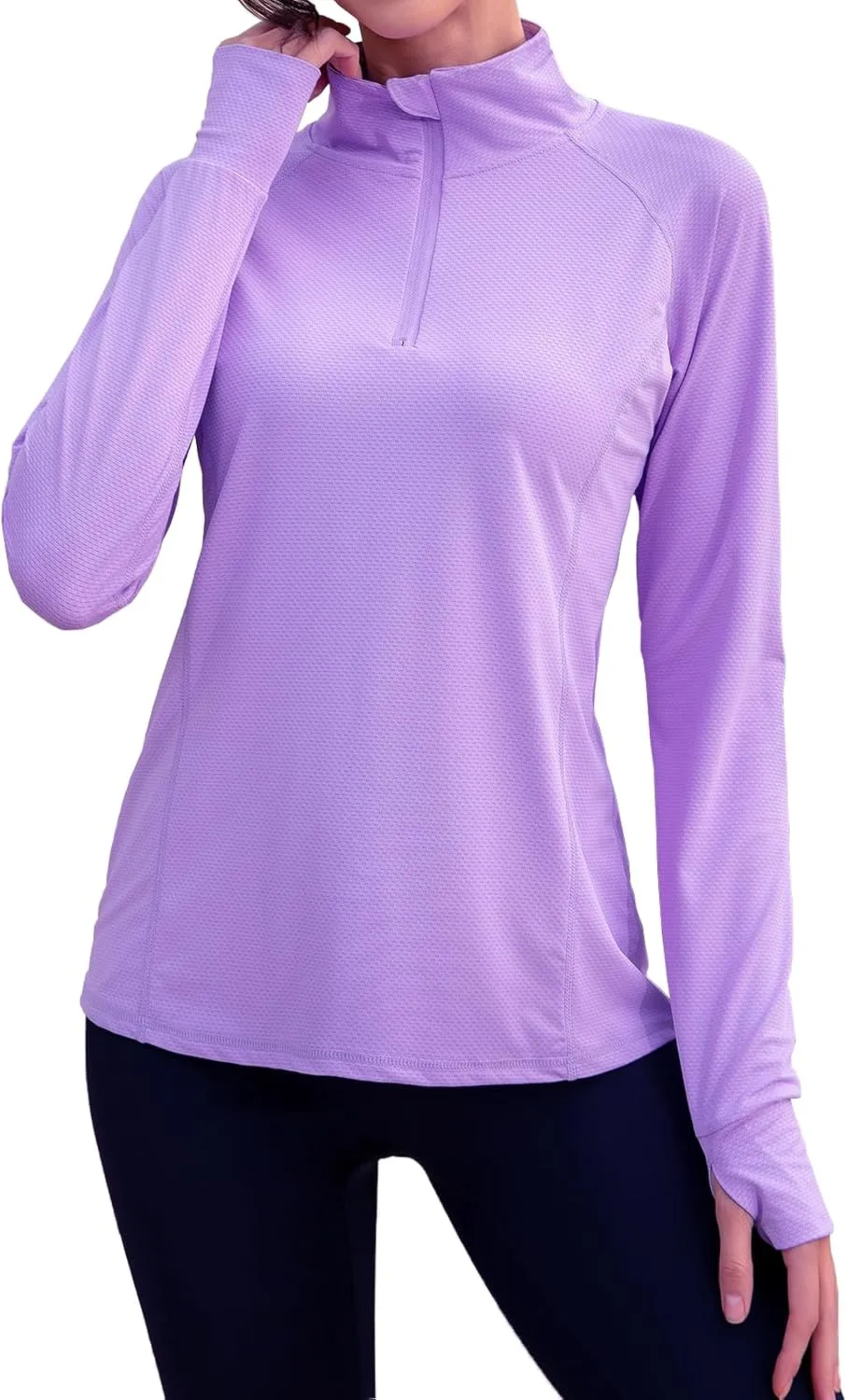 We1Fit Women's UPF 50  Sun Shirts Long Sleeve Quarter Zip Pullover Lightweight Hiking Running Workout Tops