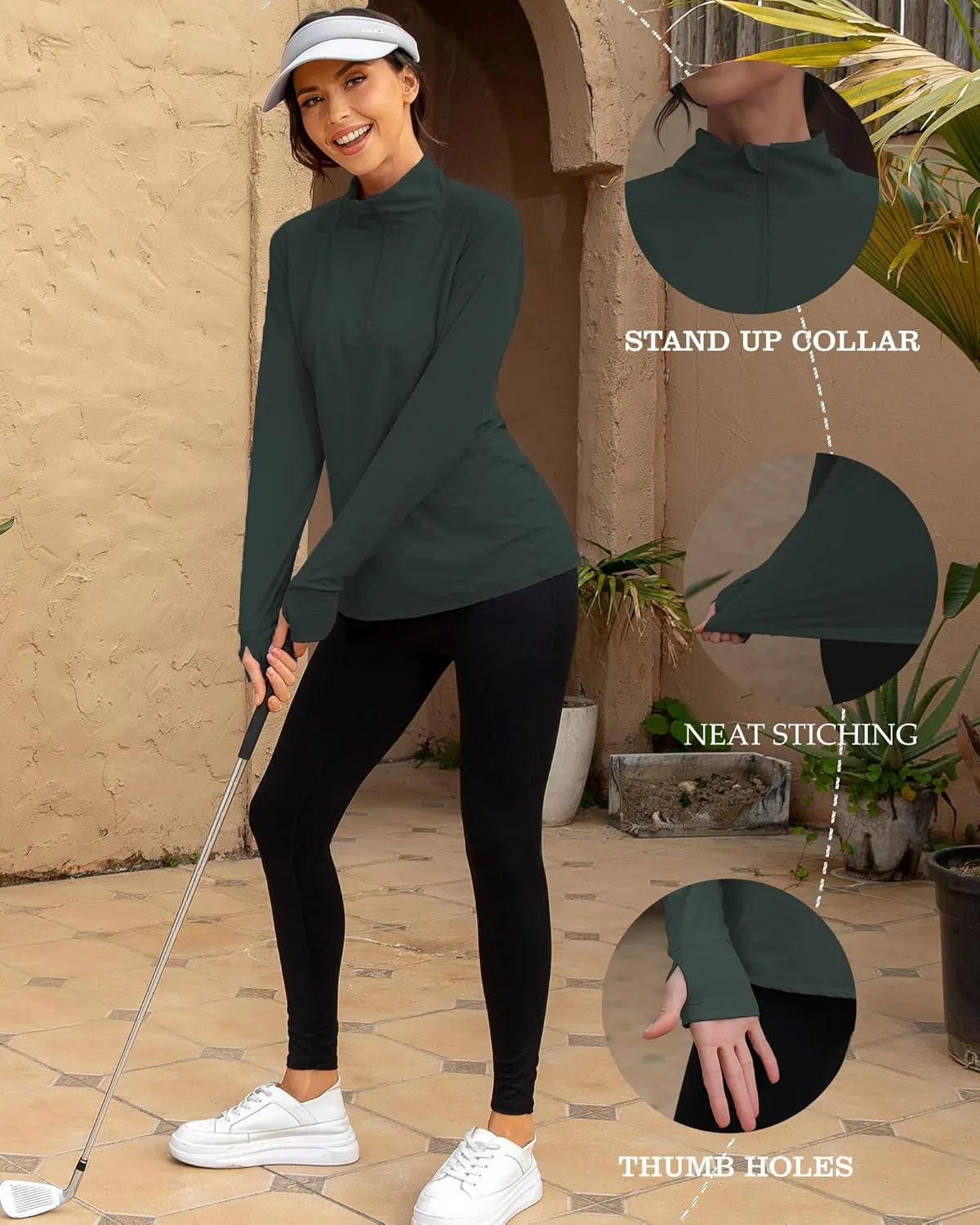 We1Fit Women's UPF 50  Sun Shirts Long Sleeve Quarter Zip Pullover Lightweight Hiking Running Workout Tops