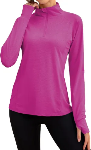 We1Fit Women's UPF 50  Sun Shirts Long Sleeve Quarter Zip Pullover Lightweight Hiking Running Workout Tops