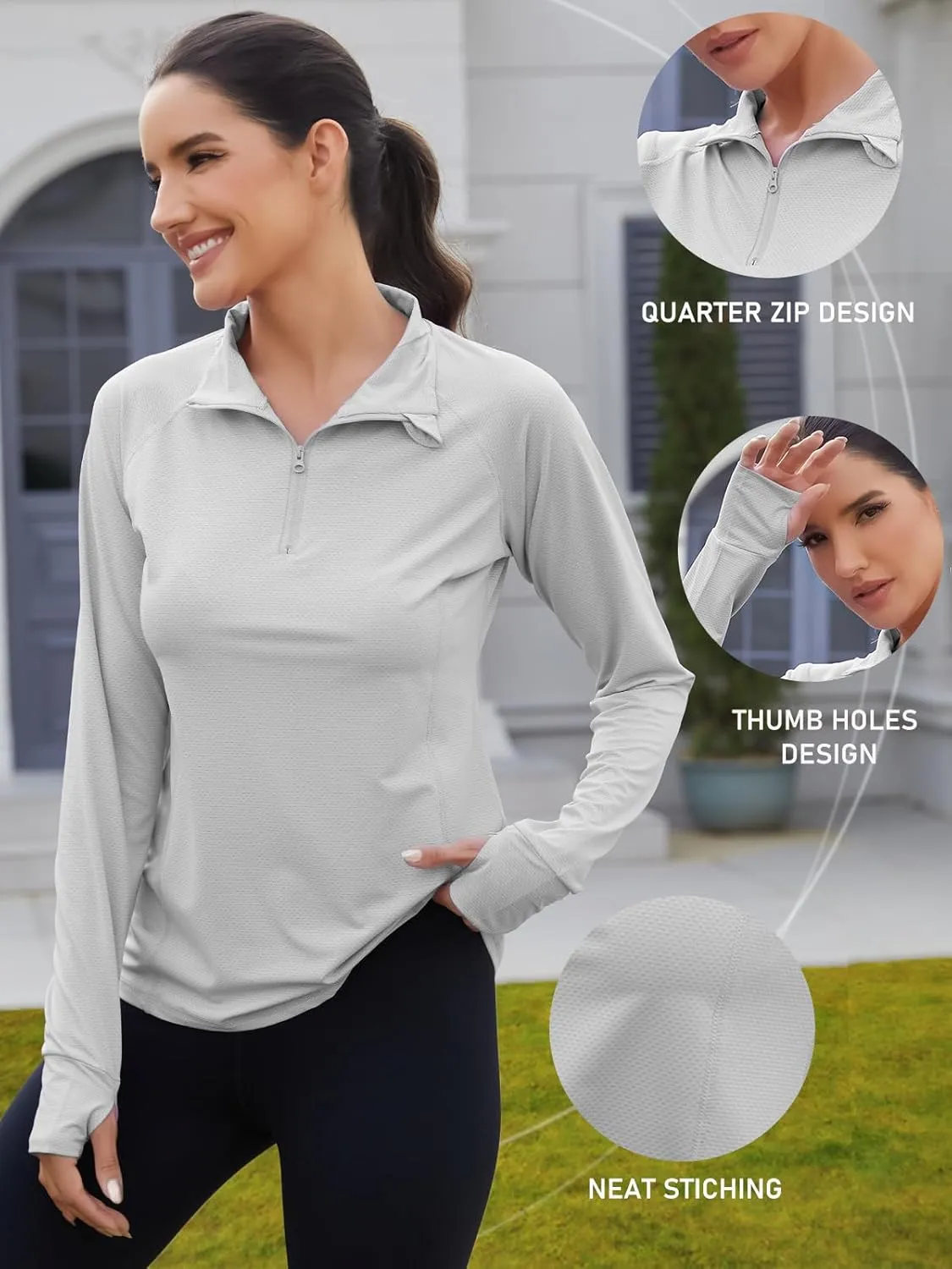We1Fit Women's UPF 50  Sun Shirts Long Sleeve Quarter Zip Pullover Lightweight Hiking Running Workout Tops