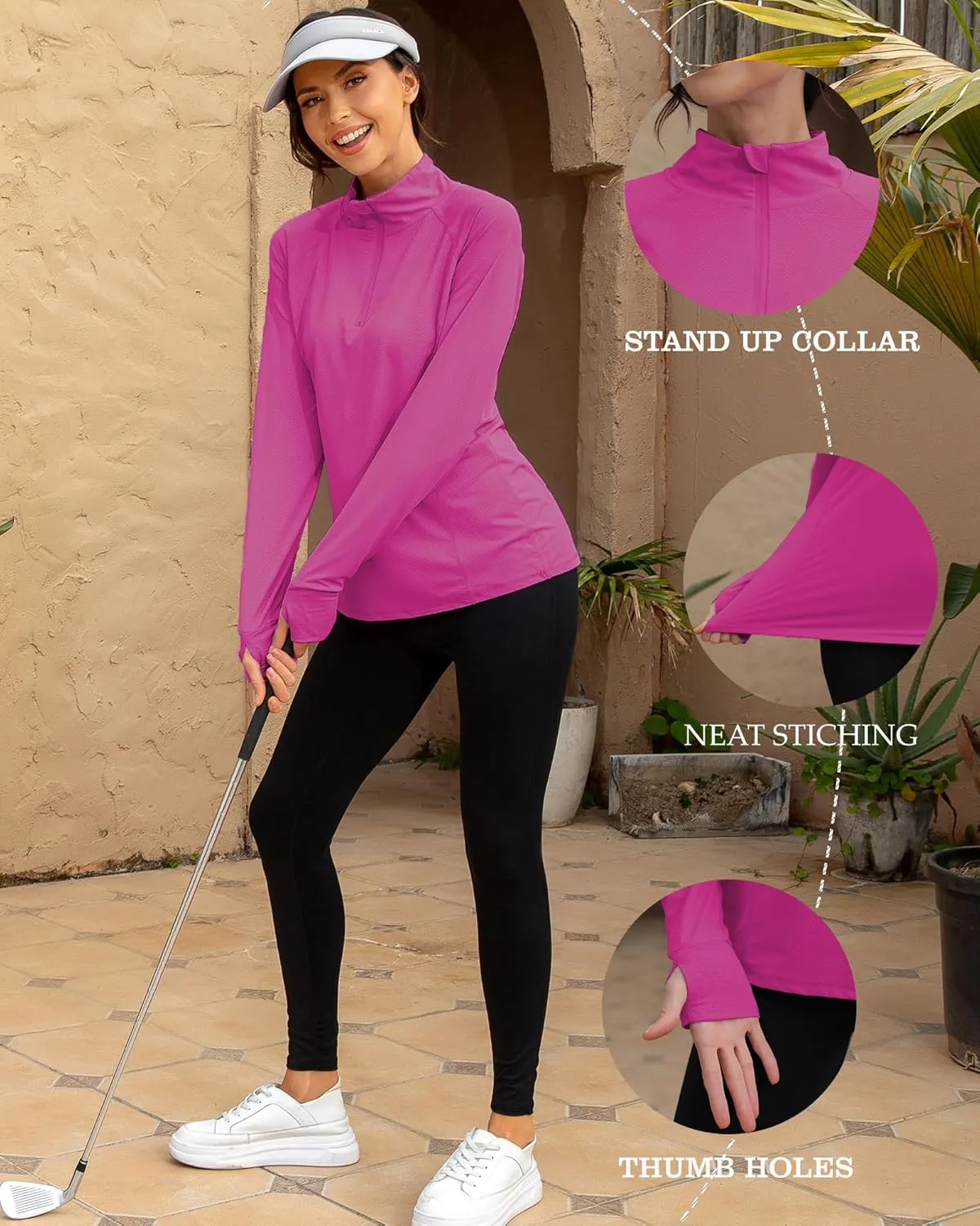 We1Fit Women's UPF 50  Sun Shirts Long Sleeve Quarter Zip Pullover Lightweight Hiking Running Workout Tops