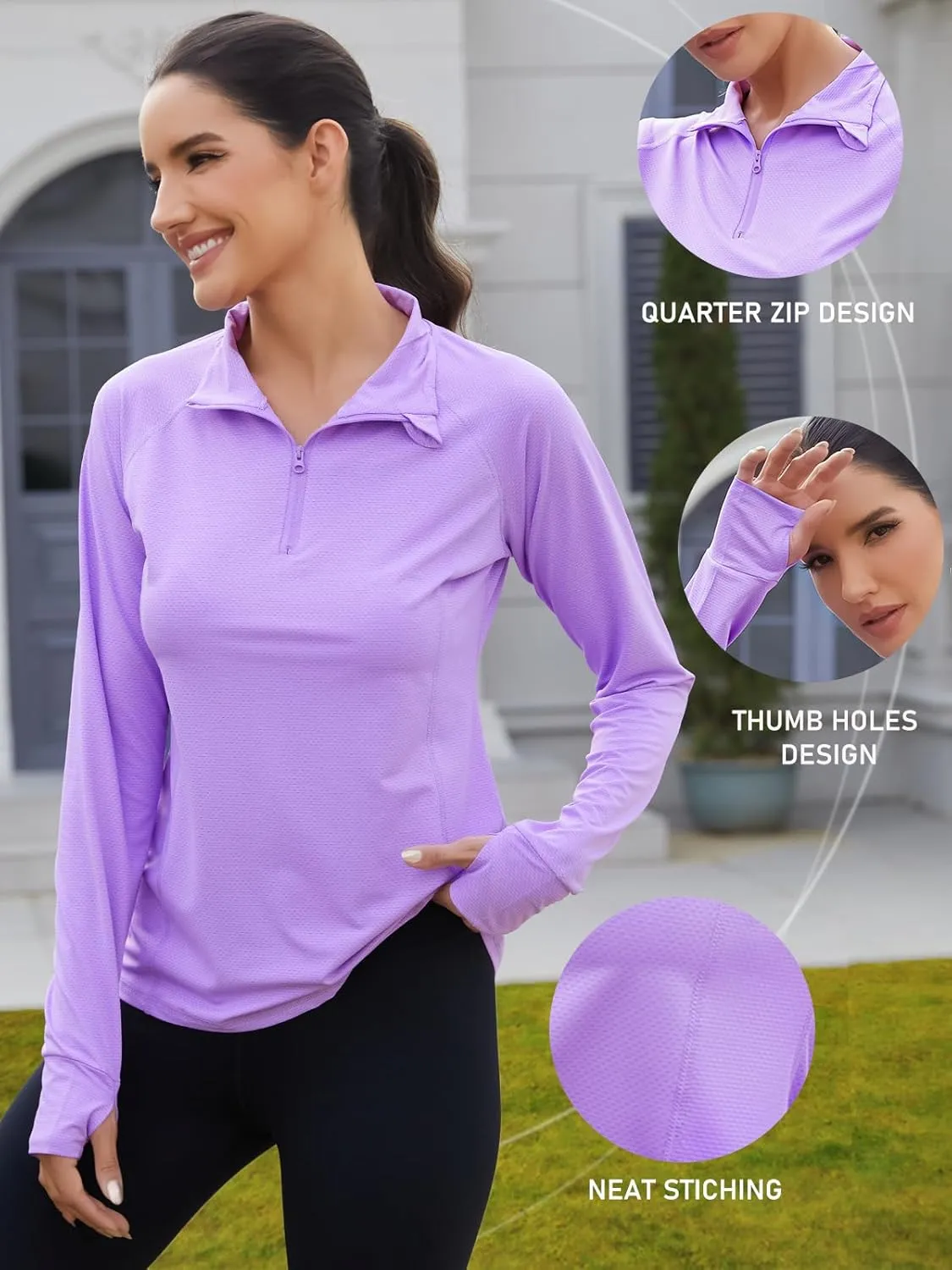 We1Fit Women's UPF 50  Sun Shirts Long Sleeve Quarter Zip Pullover Lightweight Hiking Running Workout Tops