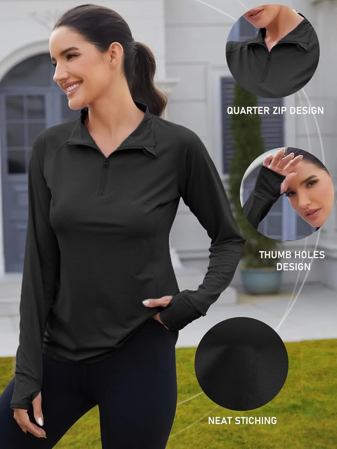 We1Fit Women's UPF 50  Sun Shirts Long Sleeve Quarter Zip Pullover Lightweight Hiking Running Workout Tops