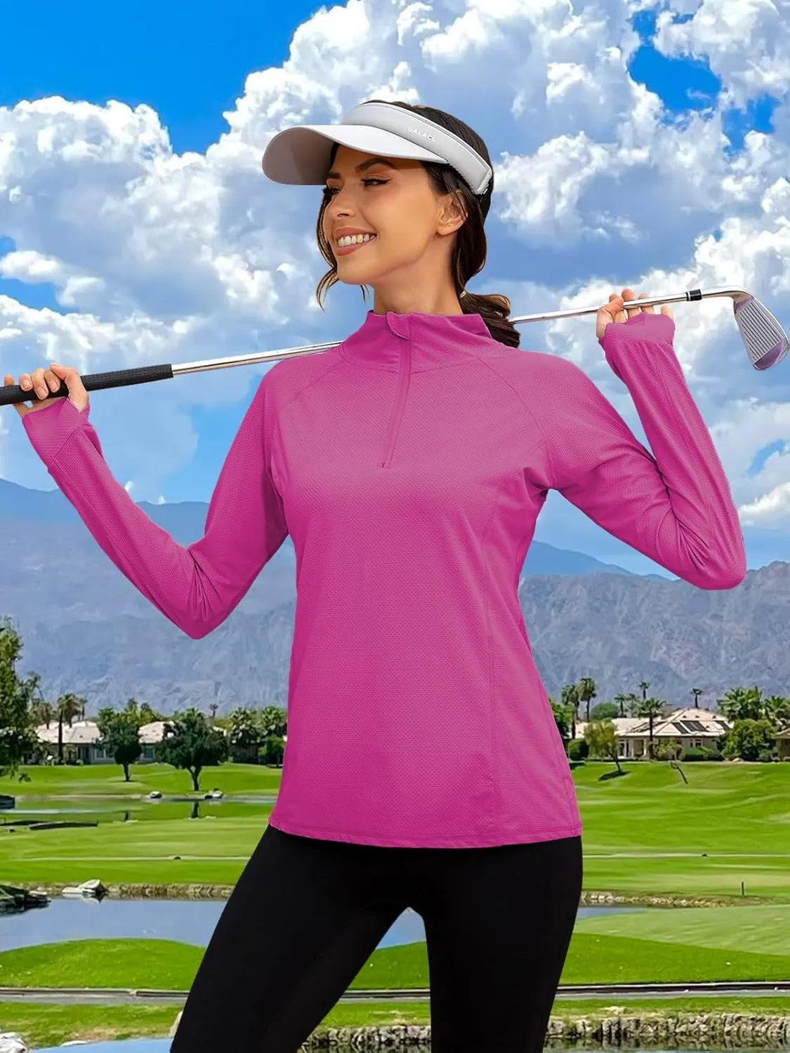We1Fit Women's UPF 50  Sun Shirts Long Sleeve Quarter Zip Pullover Lightweight Hiking Running Workout Tops