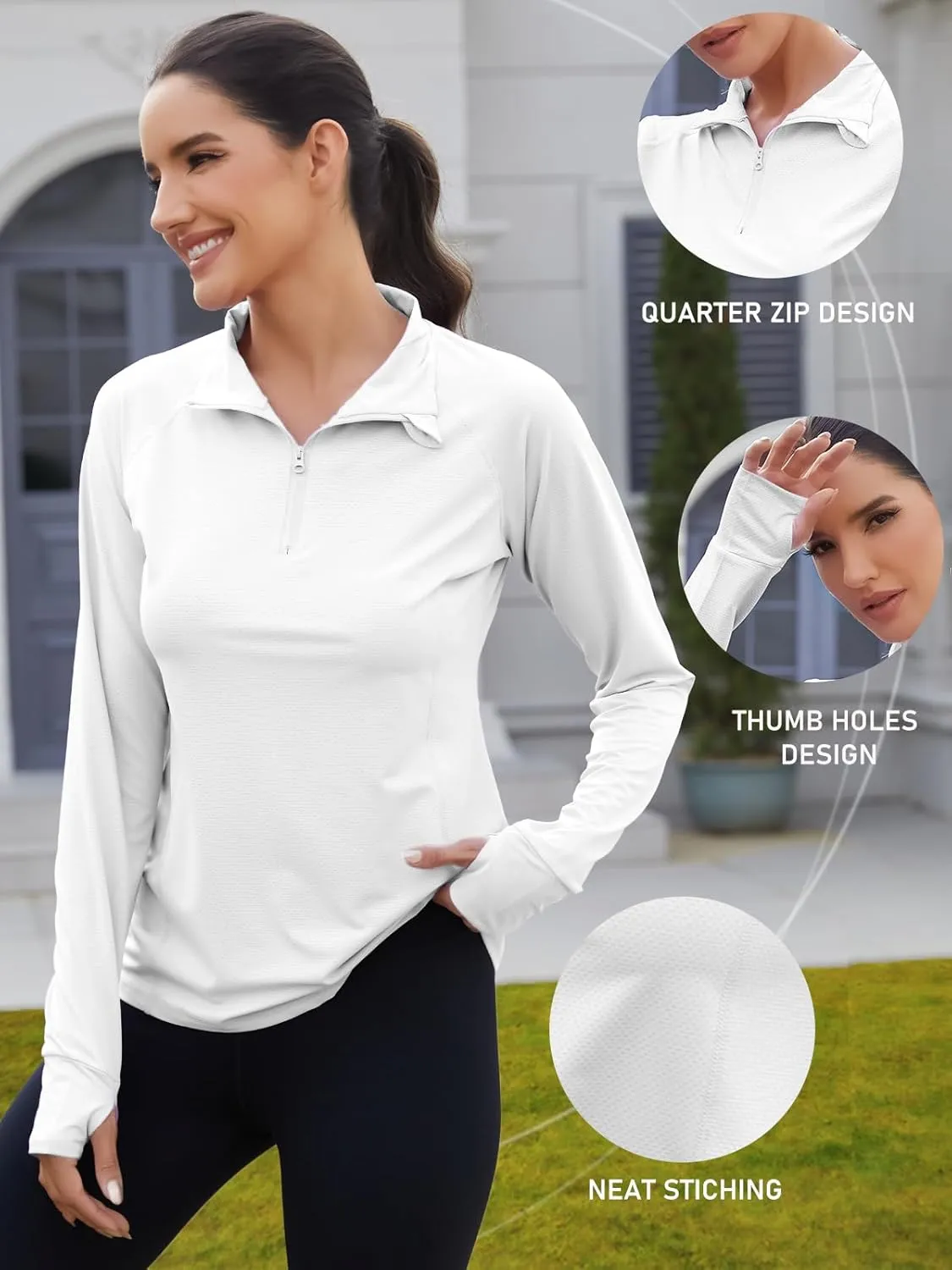 We1Fit Women's UPF 50  Sun Shirts Long Sleeve Quarter Zip Pullover Lightweight Hiking Running Workout Tops