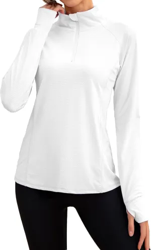 We1Fit Women's UPF 50  Sun Shirts Long Sleeve Quarter Zip Pullover Lightweight Hiking Running Workout Tops