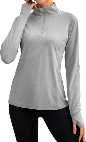 We1Fit Women's UPF 50  Sun Shirts Long Sleeve Quarter Zip Pullover Lightweight Hiking Running Workout Tops