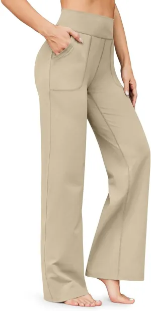 Wide Leg Yoga Pants for Women High Waist Bootcut Straight Leg Yoga Pants with Pockets Butt Lifting Yoga Flare Leggings