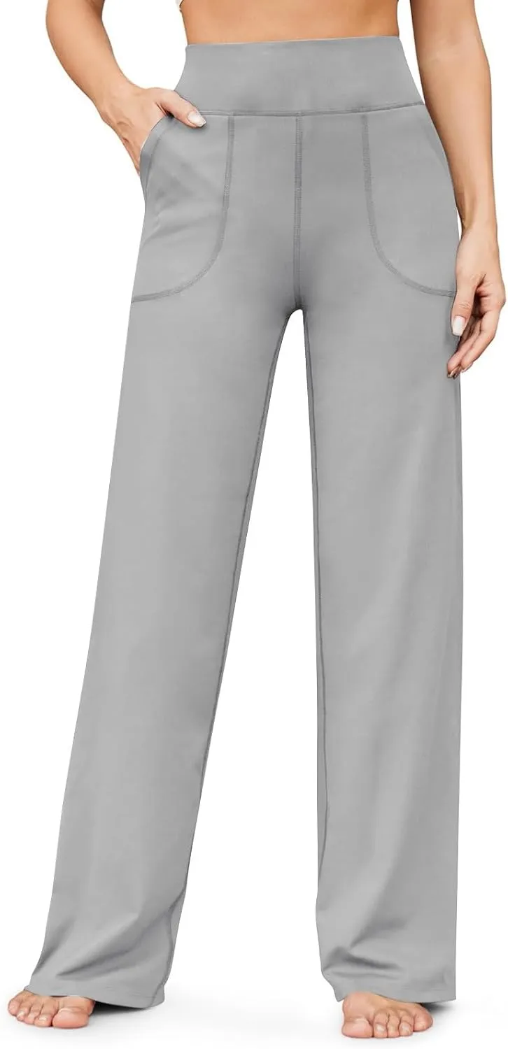 Wide Leg Yoga Pants for Women High Waist Bootcut Straight Leg Yoga Pants with Pockets Butt Lifting Yoga Flare Leggings