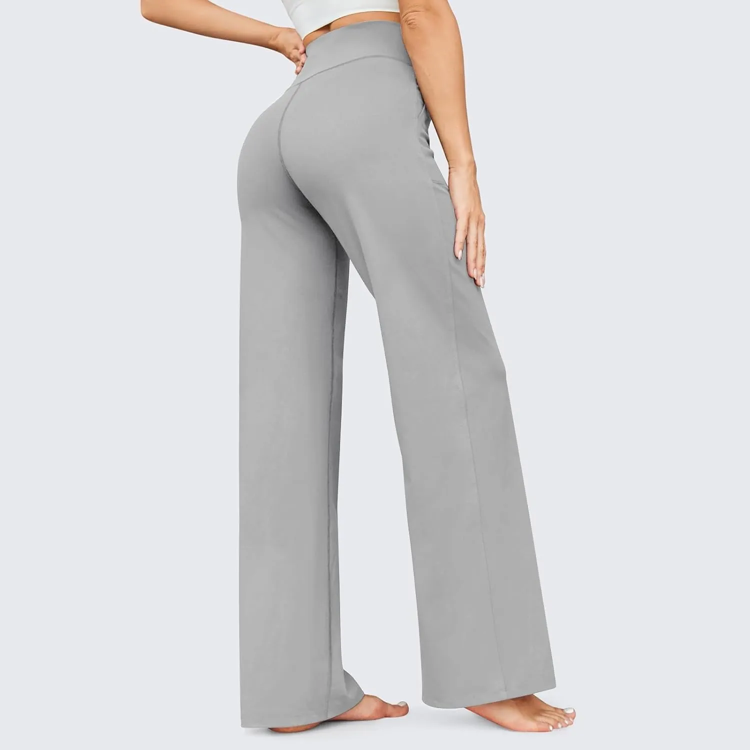 Wide Leg Yoga Pants for Women High Waist Bootcut Straight Leg Yoga Pants with Pockets Butt Lifting Yoga Flare Leggings