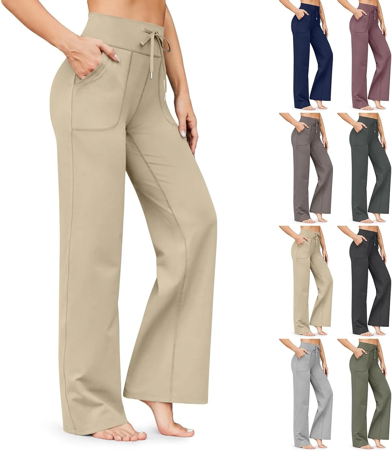 Wide Leg Yoga Pants for Women High Waist Bootcut Straight Leg Yoga Pants with Pockets Butt Lifting Yoga Flare Leggings