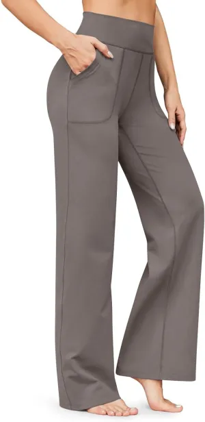 Wide Leg Yoga Pants for Women High Waist Bootcut Straight Leg Yoga Pants with Pockets Butt Lifting Yoga Flare Leggings