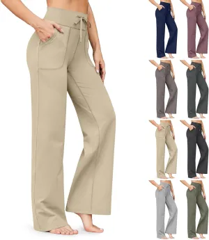Wide Leg Yoga Pants for Women High Waist Bootcut Straight Leg Yoga Pants with Pockets Butt Lifting Yoga Flare Leggings