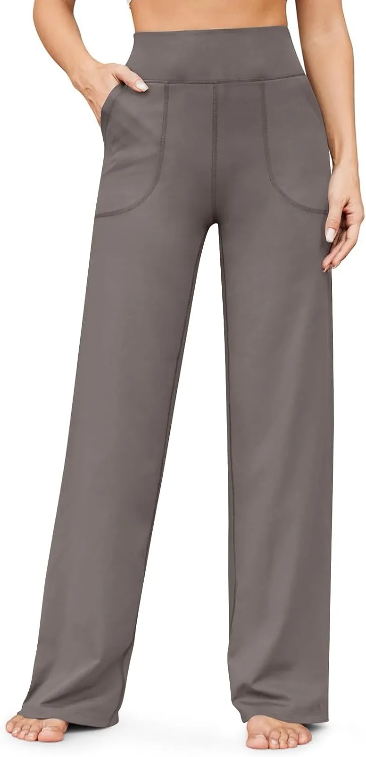 Wide Leg Yoga Pants for Women High Waist Bootcut Straight Leg Yoga Pants with Pockets Butt Lifting Yoga Flare Leggings