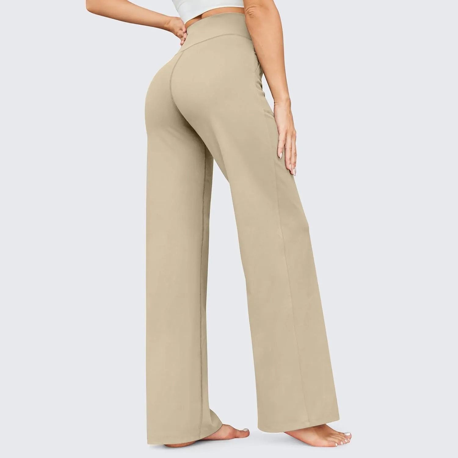 Wide Leg Yoga Pants for Women High Waist Bootcut Straight Leg Yoga Pants with Pockets Butt Lifting Yoga Flare Leggings
