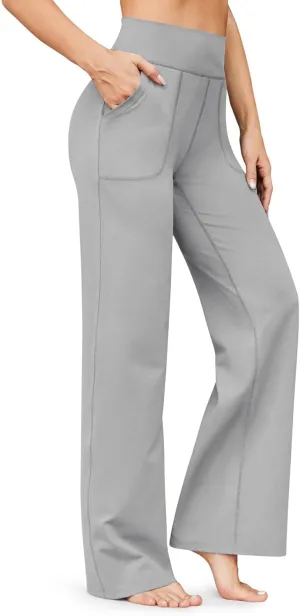 Wide Leg Yoga Pants for Women High Waist Bootcut Straight Leg Yoga Pants with Pockets Butt Lifting Yoga Flare Leggings