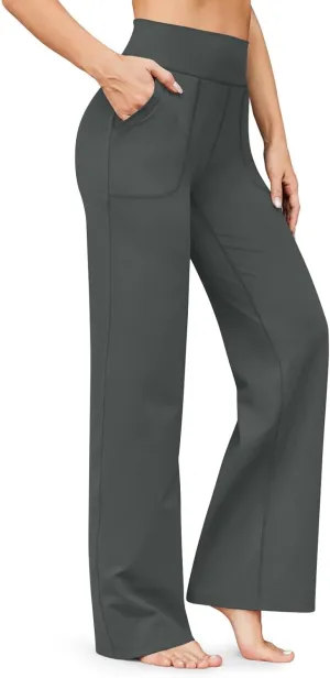 Wide Leg Yoga Pants for Women High Waist Bootcut Straight Leg Yoga Pants with Pockets Butt Lifting Yoga Flare Leggings