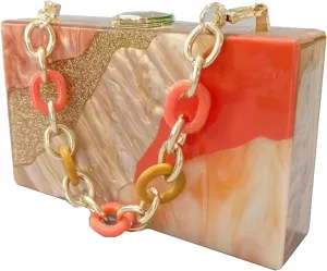 Women Acrylic Clutch Purse Formal Wedding Evening Marble Handbag Shoulder Crossbody Bag with Detachable Chain Multicolor