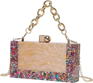 Women Acrylic Clutch Purse Formal Wedding Evening Marble Handbag Shoulder Crossbody Bag with Detachable Chain