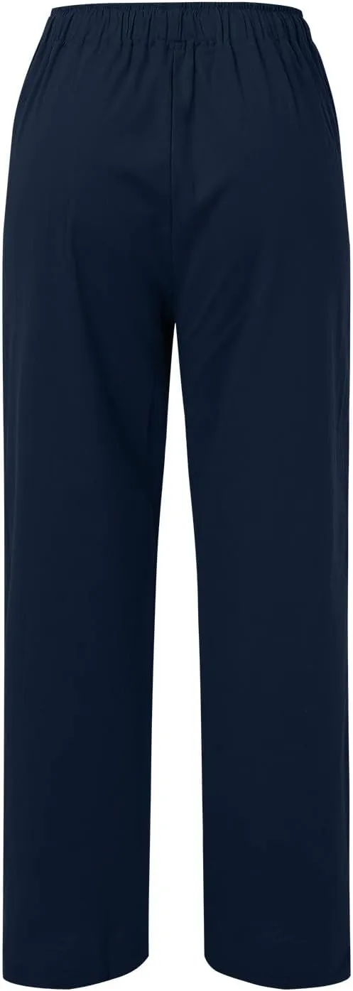 Women Casual Cotton Linen Pants Lightweight Summer Loose Fit Elastic Waist Plus Size Solid Lounge Long Trousers Beach Clothes