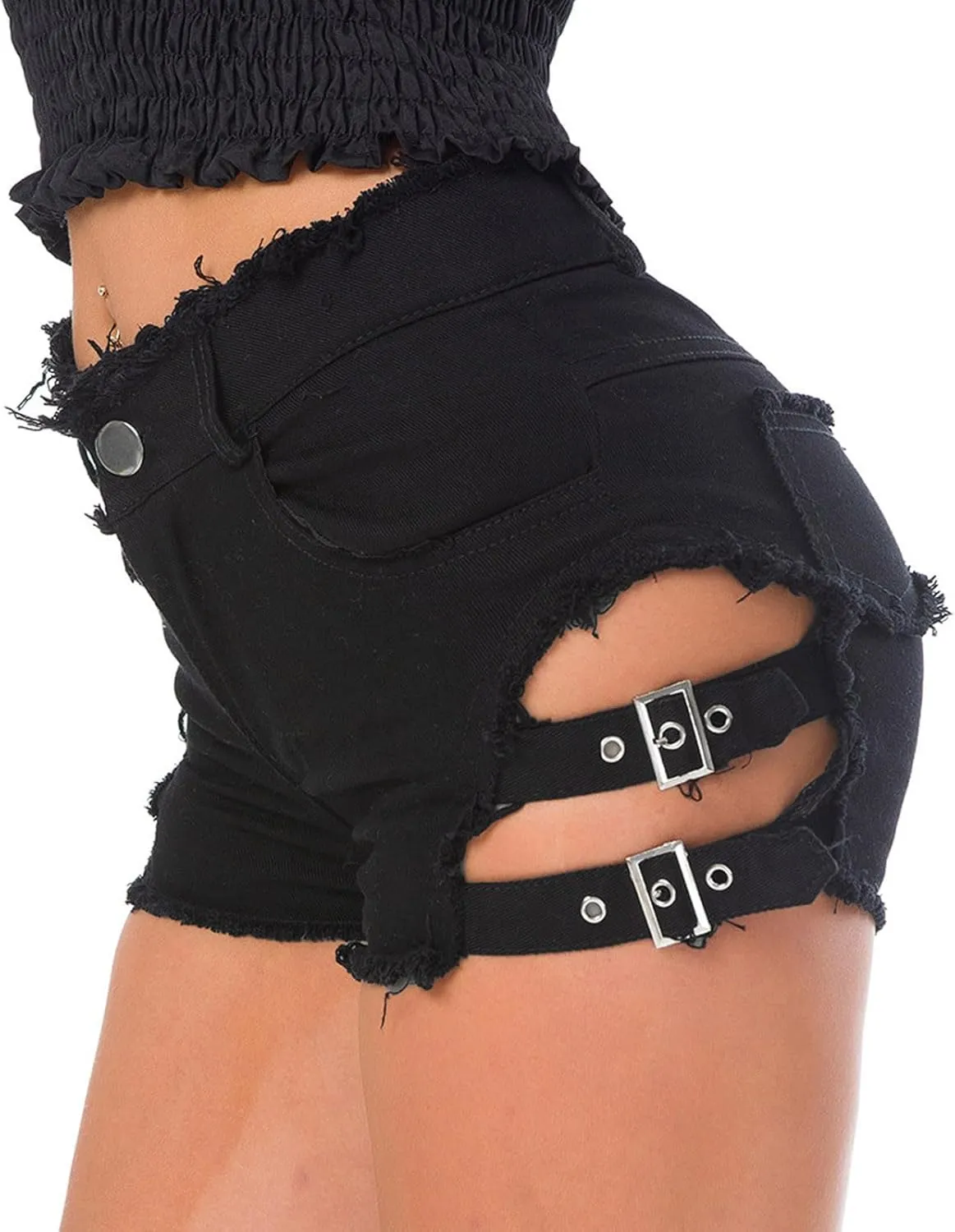 Women Denim Shorts Mid Rise Ripped Stretchy Jean Shorts Frayed Raw Hem Y2K Short Jeans Casual Summer Hot Short Pants