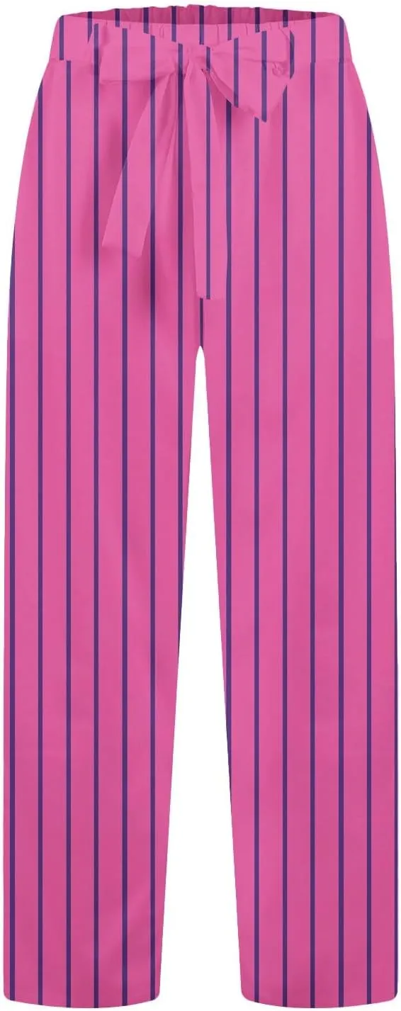 Women Linen Pants Drawstring Striped with Pockets- Trendy Trousers Gauze Sweat Pants Lounge for Women Wide Leg