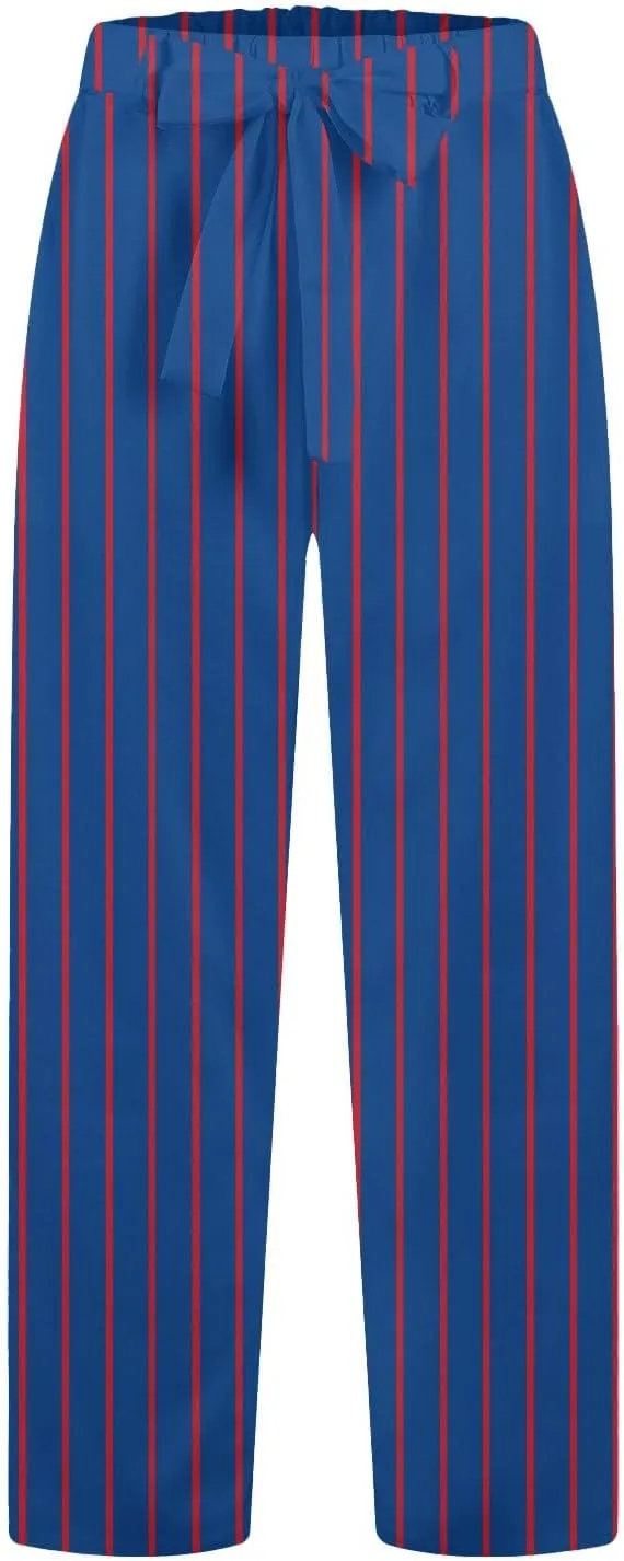 Women Linen Pants Drawstring Striped with Pockets- Trendy Trousers Gauze Sweat Pants Lounge for Women Wide Leg