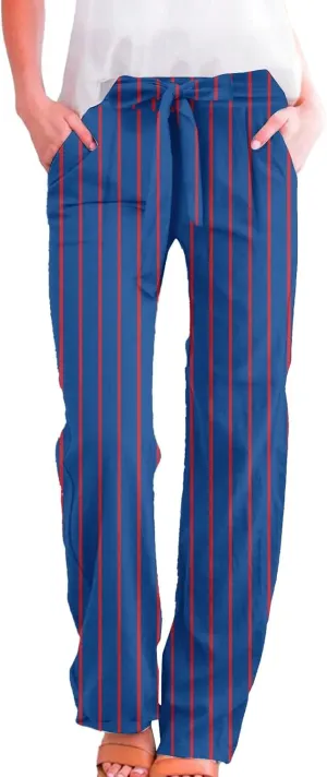 Women Linen Pants Drawstring Striped with Pockets- Trendy Trousers Gauze Sweat Pants Lounge for Women Wide Leg
