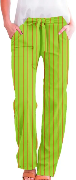 Women Linen Pants Drawstring Striped with Pockets- Wide Leg Sweat Pants Trousers Trendy Lounge Gauze for Women