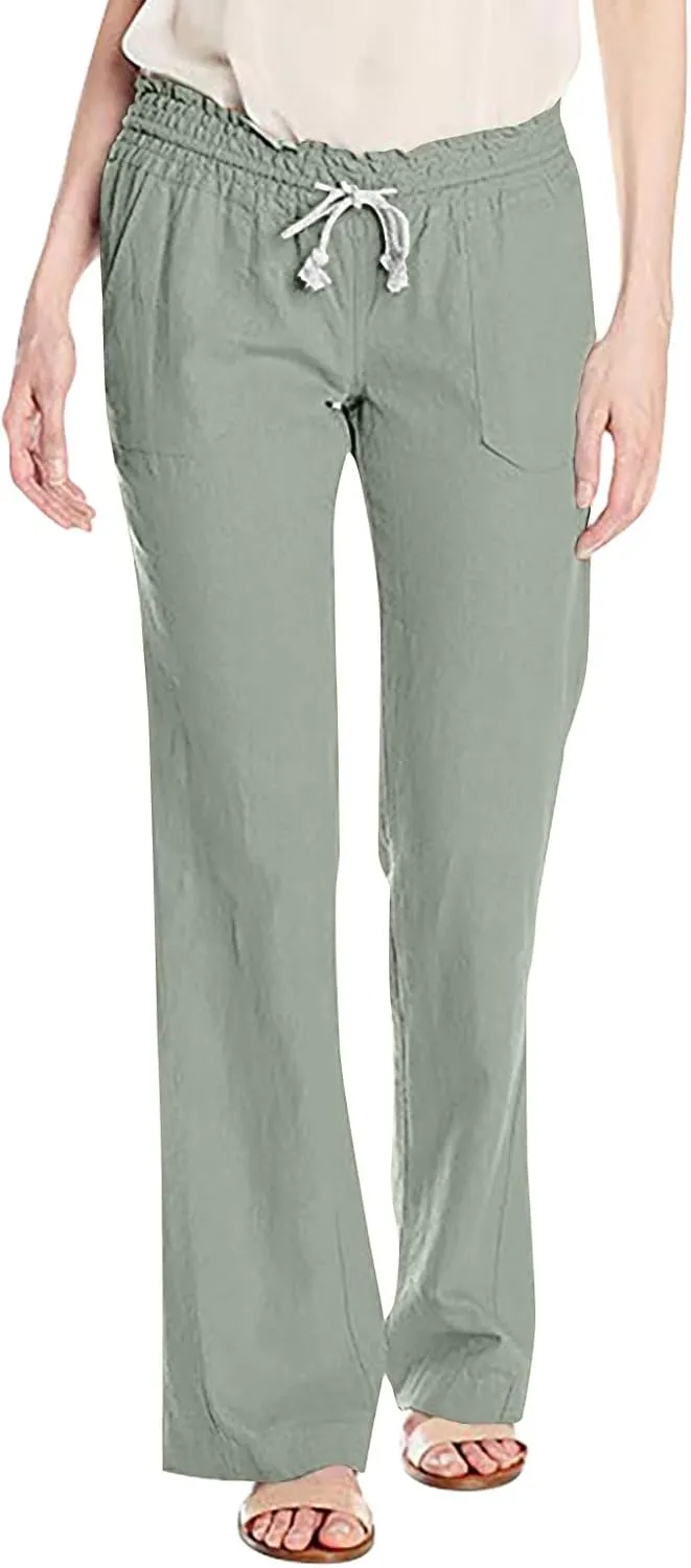 Women Linen Pants Pants Drawstring Striped with Pockets- Trousers Lounge Gauze Sweat Wide Leg for Women Trendy