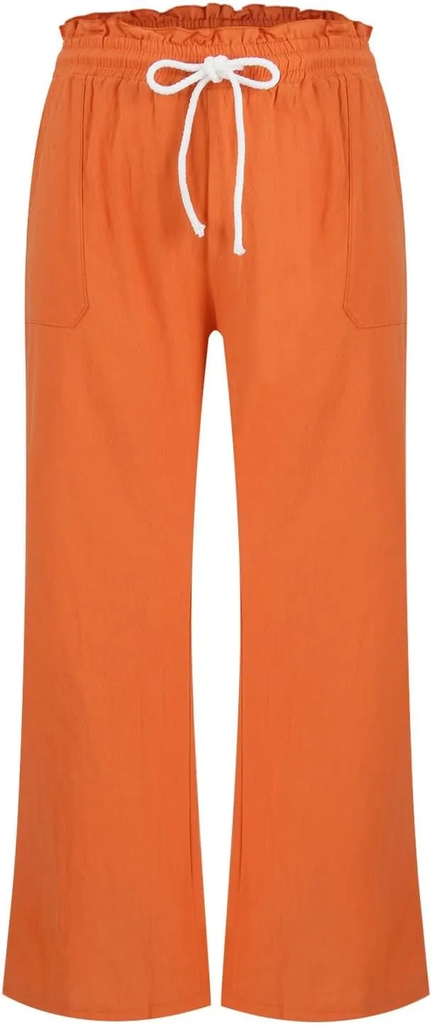 Women Linen Pants Pants Drawstring Striped with Pockets- Trousers Lounge Gauze Sweat Wide Leg for Women Trendy