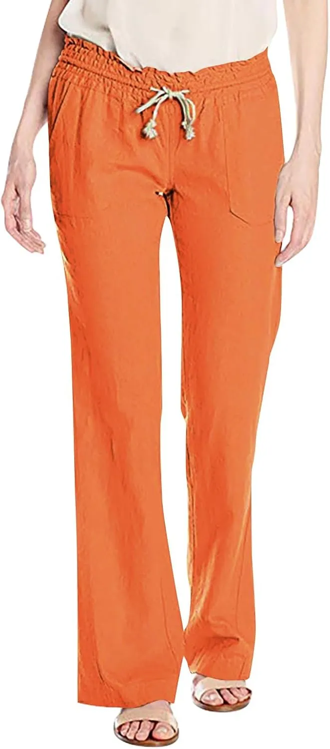 Women Linen Pants Pants Drawstring Striped with Pockets- Trousers Lounge Gauze Sweat Wide Leg for Women Trendy