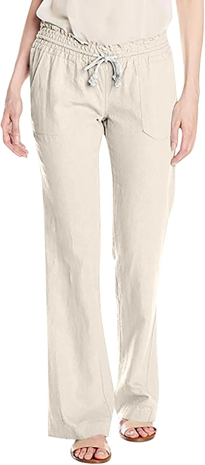Women Linen Pants Pants Drawstring Striped with Pockets- Trousers Lounge Gauze Sweat Wide Leg for Women Trendy